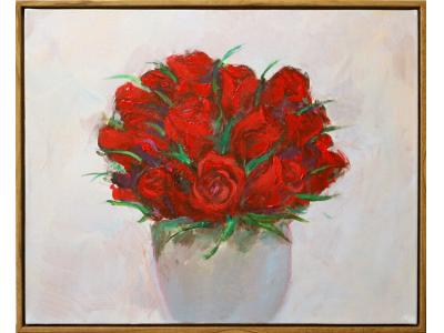 《玫瑰瓶花》油画原创（共享租赁一个月单价45元）