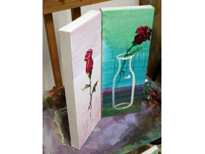 《站立的野玫瑰》油画原创（共享租赁一个月单价90元）李靖坤-花