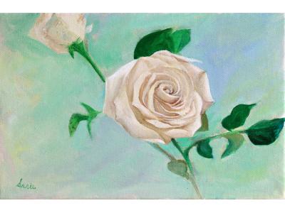 《站立的白玫瑰》油画原创（共享租赁一个月单价22元）花