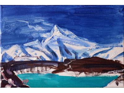 《喜马拉雅雪山天湖》油画原创（共享租赁一个月单价30元）和平